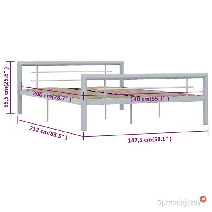 vidaXL Rama łóżka szarobiała metalowa 140x200