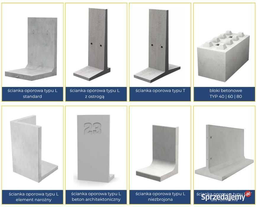 Mur oporowy L ściana oporowa mury oporowe T