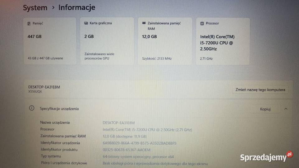 Laptop ASUS R558U i57200U 25GHz 156 12GB RAM podlaskie Białystok