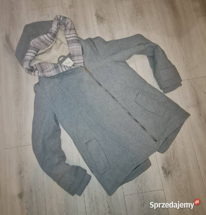 Płaszcz damski popielaty kaptur 38M Łódź