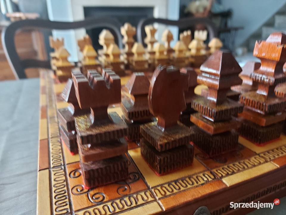 Duże szachy drewniane rzeźbione 39x39 Sosnowiec sprzedam
