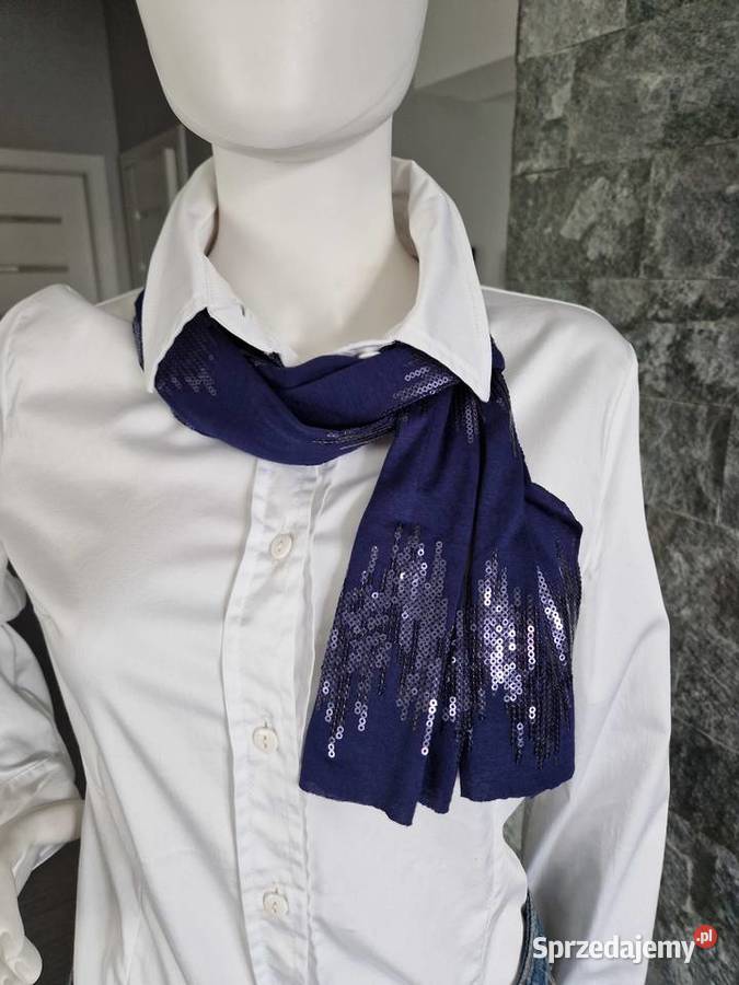 Granatowy szalik z cekinami Galanteria i dodatki Nowogard