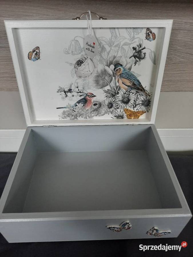Herbaciarka ptaki szarość szkatułka pudełko ja Wyposażenie wnętrz Kędzierzyn-Koźle