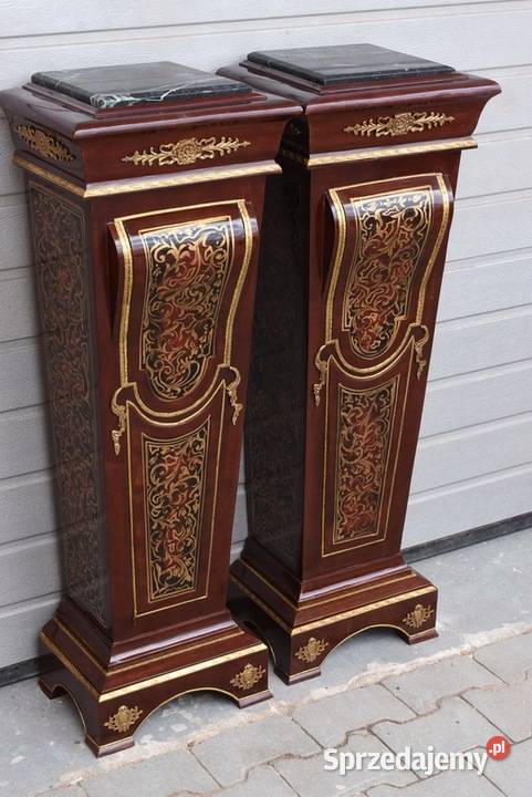 Dwa Postumenty w Stylu Boulle z Malunkami Blaty małopolskie