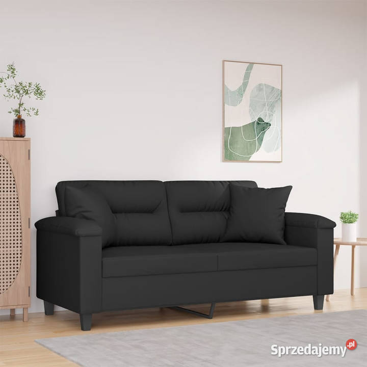 2osobowa sofa z poduszkami czarna 140 mikrofibra Warszawa