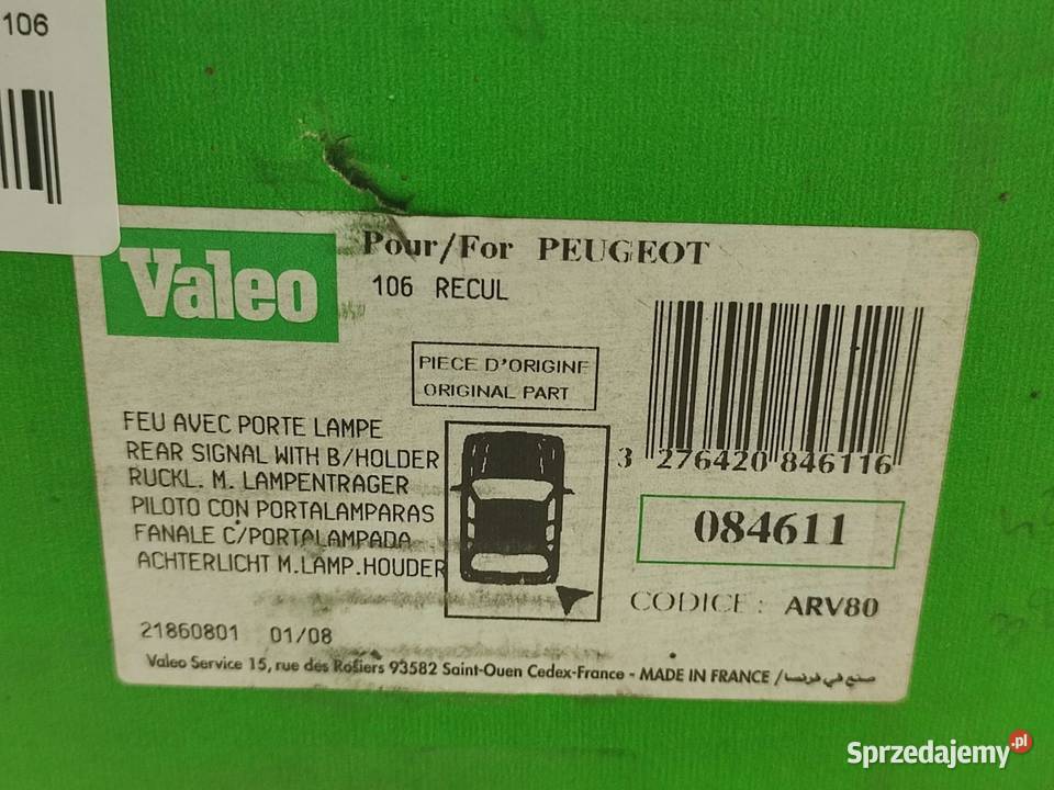LAMPA PRAWY TYŁ PEUGEOT 106 II 19962004 VALEO