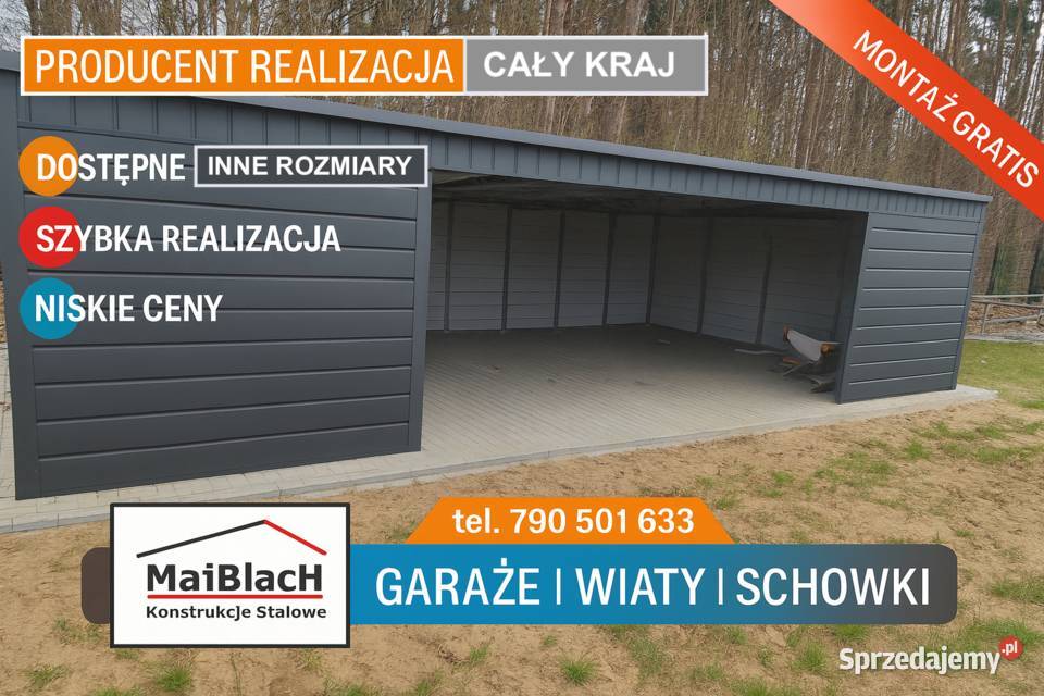 Otwarty GARAŻ BLASZANY Carport Zadaszenie Turek