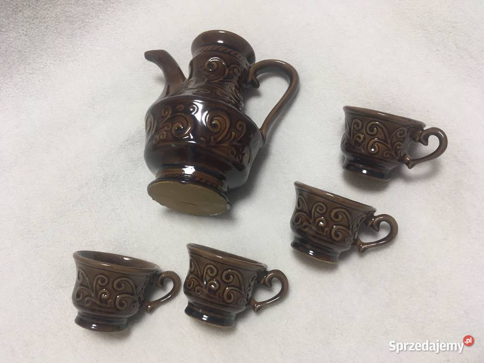 Stary zestaw kawowy porcelit kamionka brąz Kołobrzeg