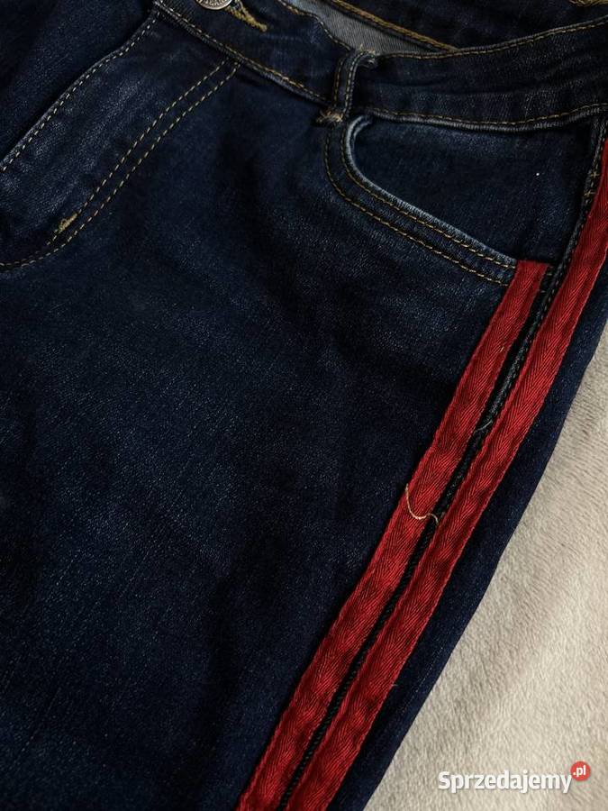 Jeansy dżinsy skinny niebieskie z czerwonymi Długie Jasło