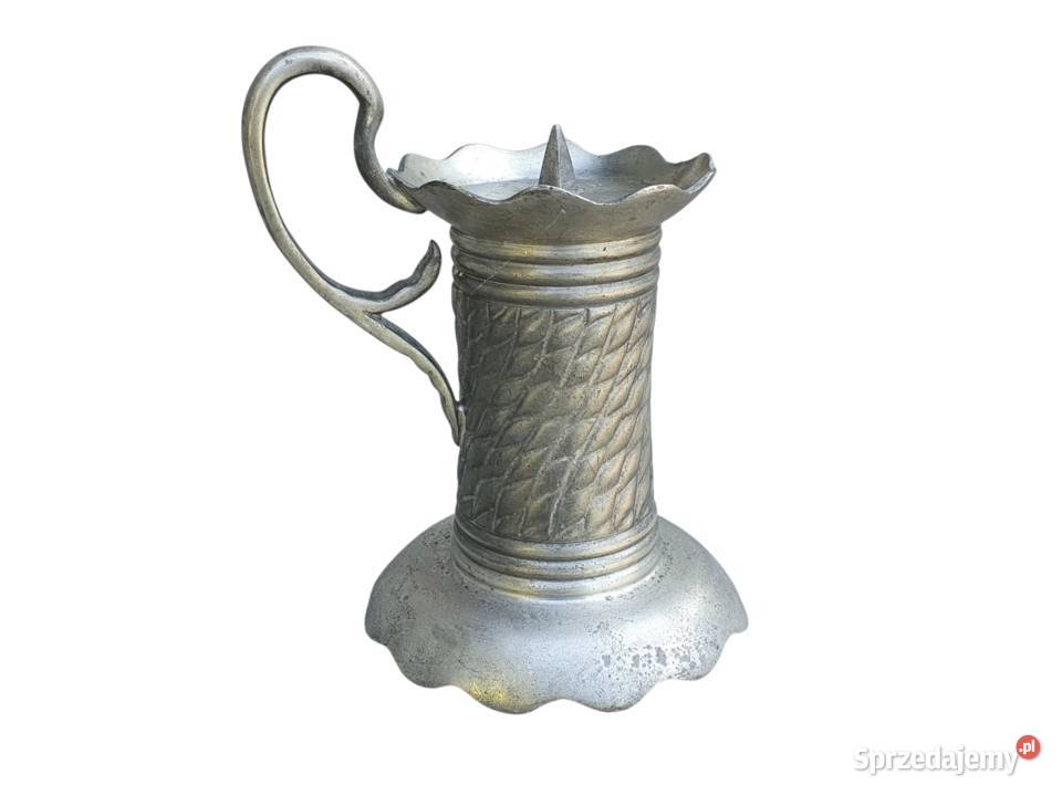 Stary Belgijski świecznik z cyny sygnowany Cieszyn