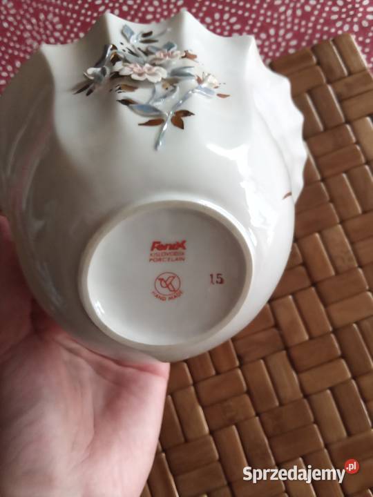 Prl bomboniera iryzowany cienka porcelana Fenix biały