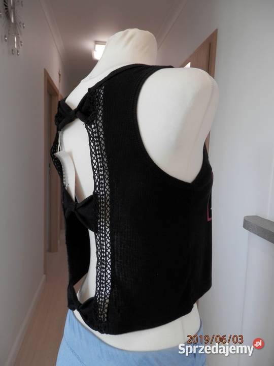 Bluzka Bershka Crop Top Krótki Czarny Z Napisem