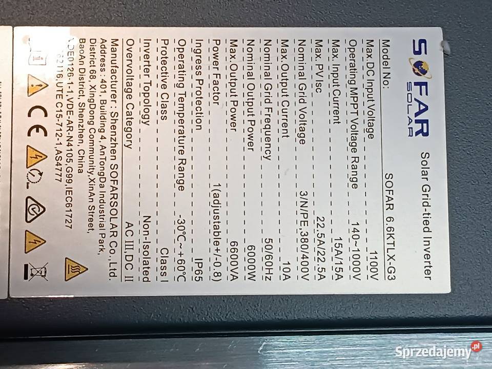 Falownik Sofar 66KTLG3 dolnośląskie Brzeg Dolny