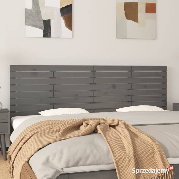 Wezgłowie łóżka szare 206x3x63 lite drewno Łóżka i materace
