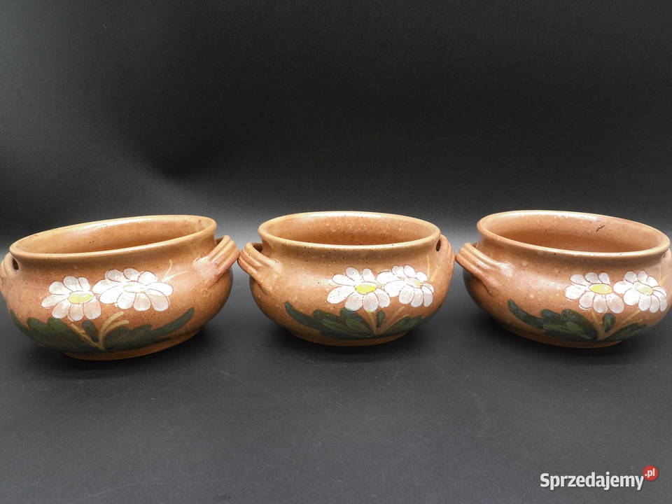 Zestaw 3 Ceramicznych Bulionówek Motyw Stokrotek