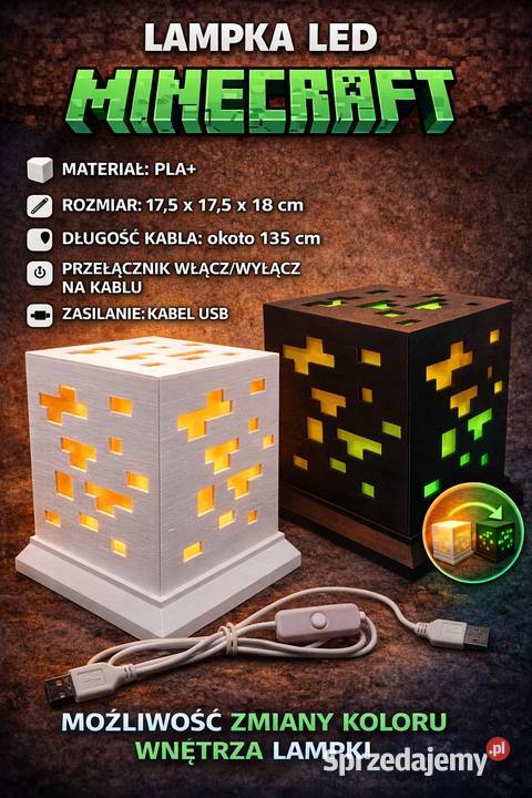 Minecraft Lampka Nocna LED Dekoracja Stojąca 3D Gorzów Wielkopolski sprzedam