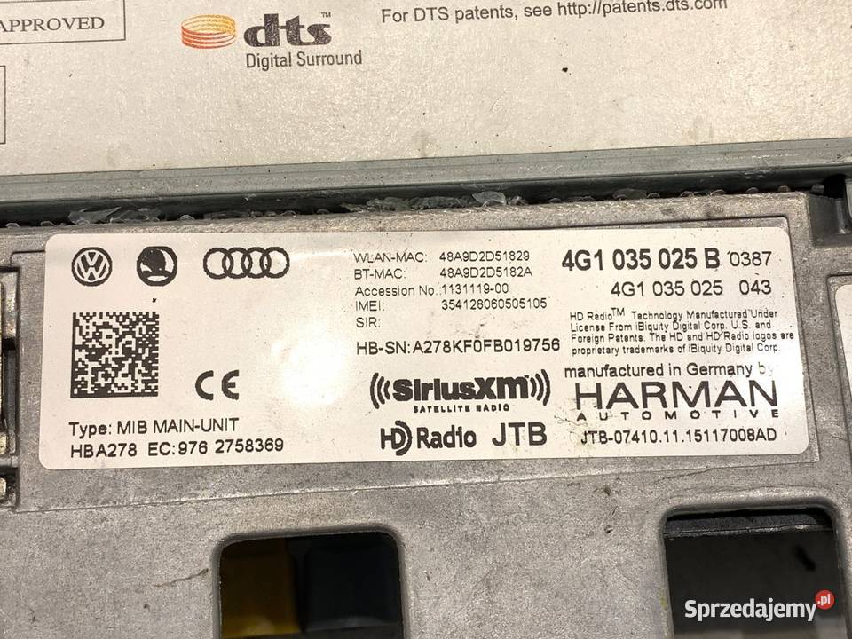 RADIO AUDI A6 C7 4G1035025B 1018 ODTWARZACZ
