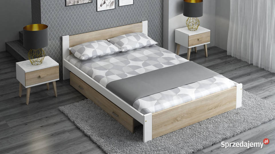 Łóżko Sypialniane DMD 3 białe + dąb sonoma 90x200