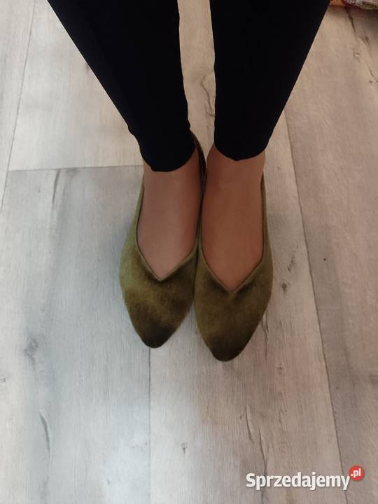 4142 Zielone welurowe baleriny wieczorowe NOWE Kraków