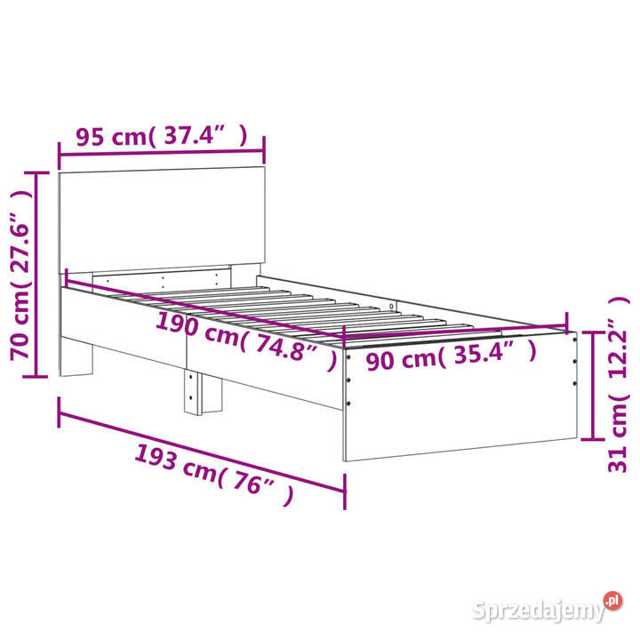 Rama łóżka z wezgłowiem czarna 90x190 WM838653 95cm mazowieckie