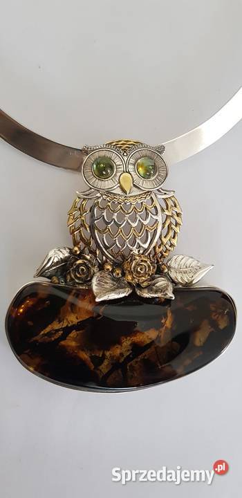 Sowa 925 i bursztyn bałtycki Kraków