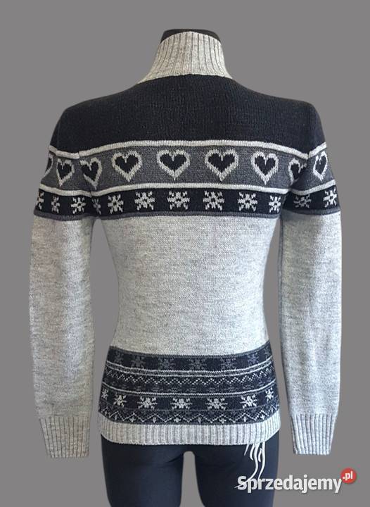 Sweter golf damski ciepły zimowy szary ozdobiony Swetry i golfy Chrzanów