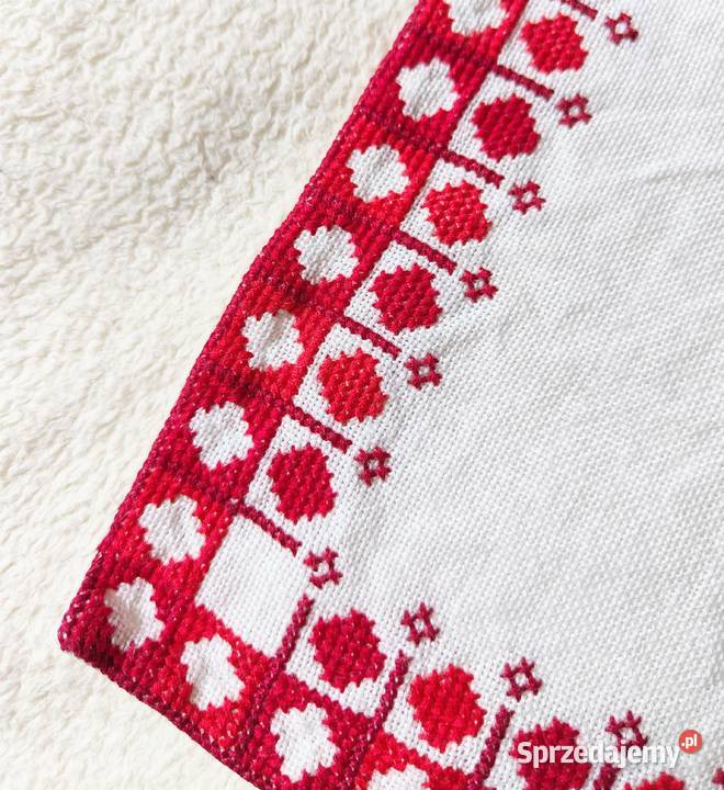 Ręcznie haftowana serweta serwetka bieżnik len biały zachodniopomorskie sprzedam
