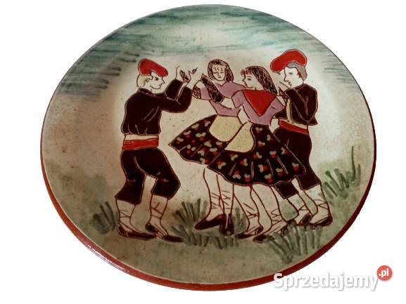 Stary zdobiony ceramiczny talerz wiszący