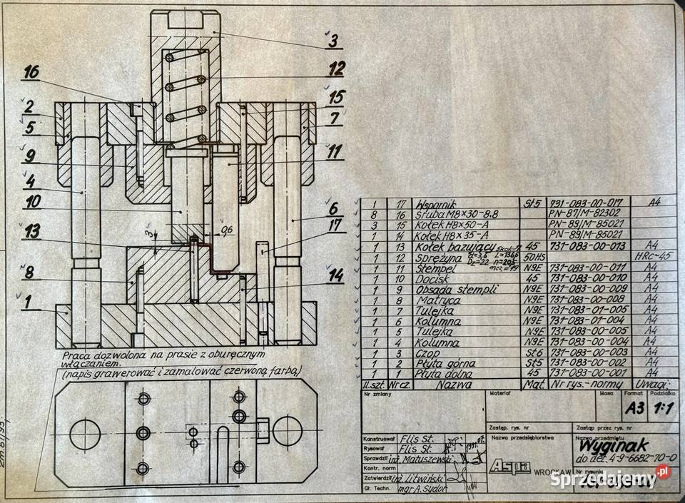 Rysunek schemat techniczny Siłownik schemat Wrocław sprzedam