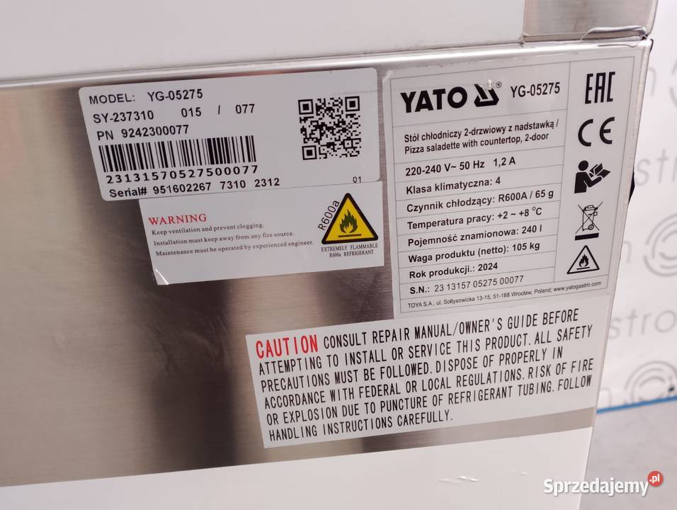 Stół chłodniczy 2drzwiowy marki YATO YG05275 Wrocław