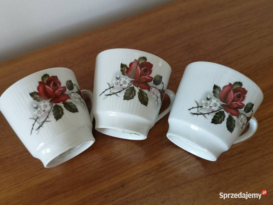 Filiżanki z różą porcelana vintage Bavaria Toruń