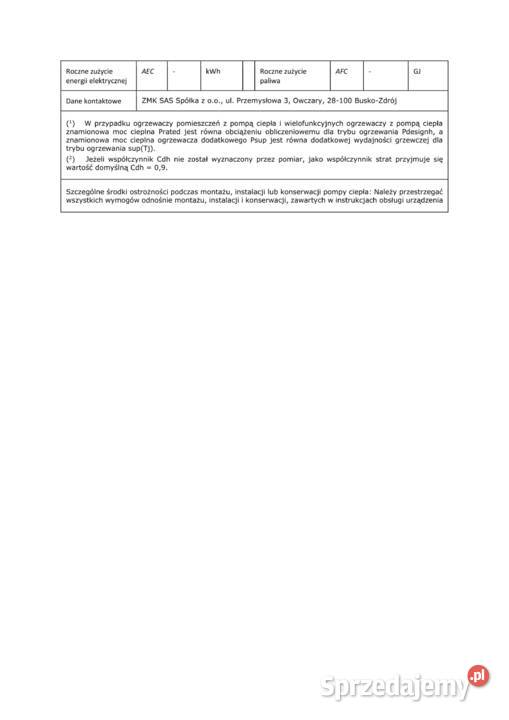 SAS POMPA CIEPŁA POWIETRZEWODA O MOCY 12 kW Pozostałe