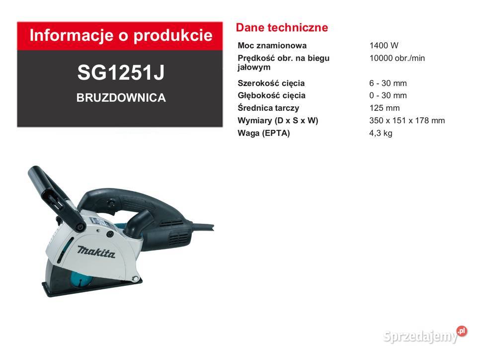 Bruzdownica Makita SG1251J Pozostałe Łódź