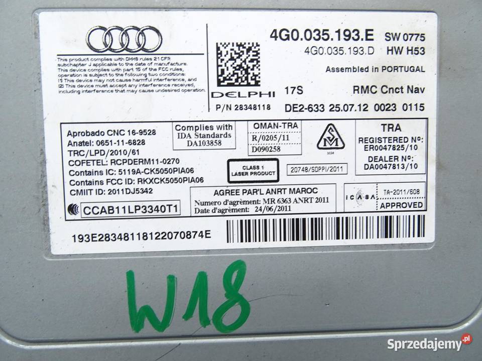 CZYTNIK NAVI NAWIGACJI KART SD CD 4G0035193E osobowe Nawigacje fabryczne
