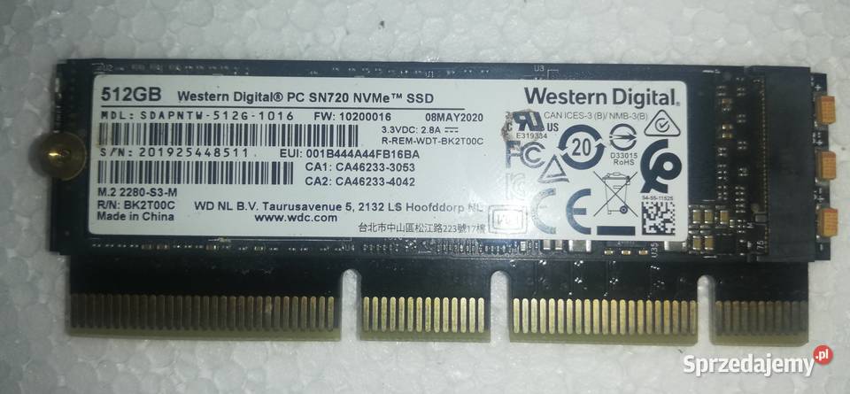 512GB Western Digital PC SN720 NVMe Pojemność 500 dolnośląskie Jelenia Góra