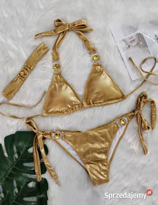 Bikini strój kąpielowy złoty 3 częściowy Stroje kąpielowe Kłodzko sprzedam