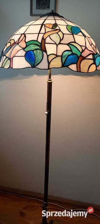 Mosiężna lampa podłogowa klosz witraż Skierniewice