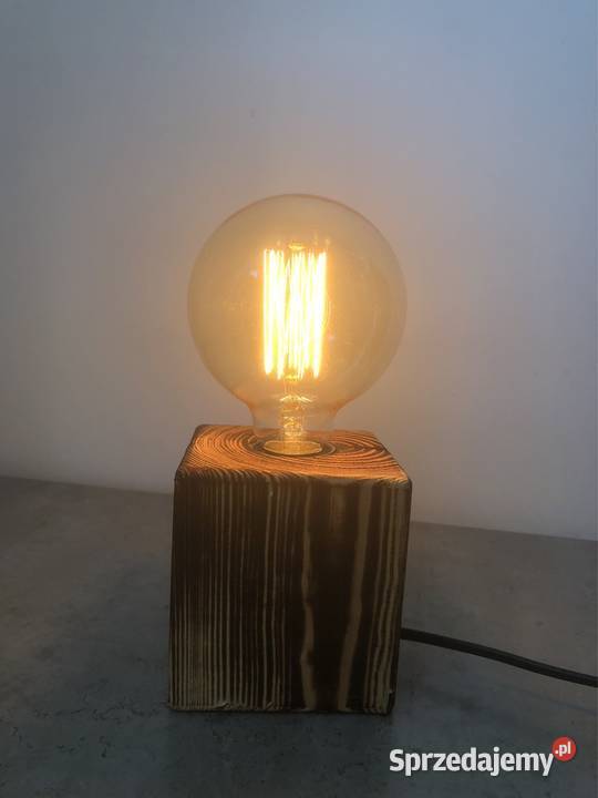 NOWA lampka stołowa drewno wypalane żarówka Poznań