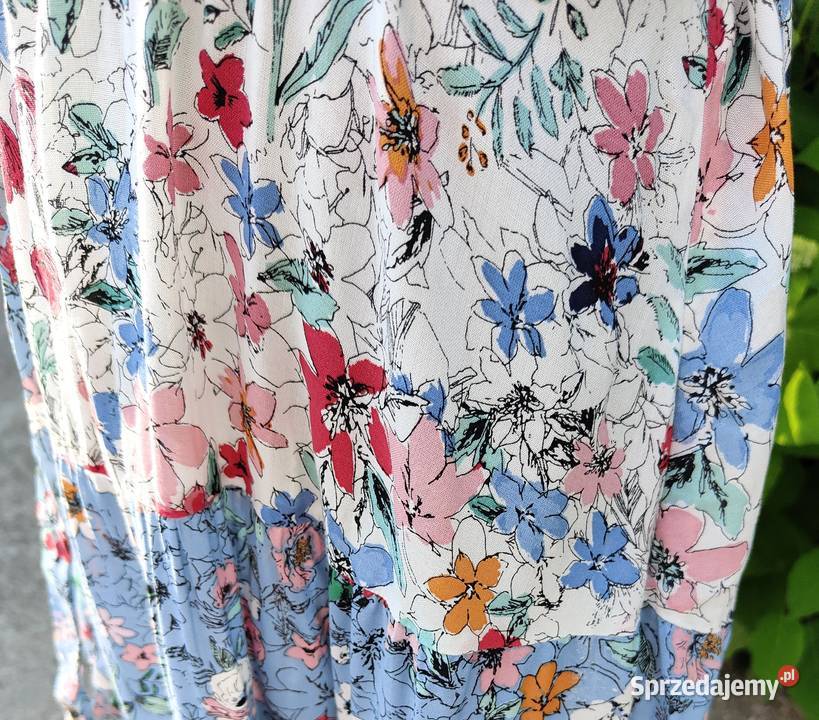 Długa sukienka CA 42 XL biała niebieska kolorowe