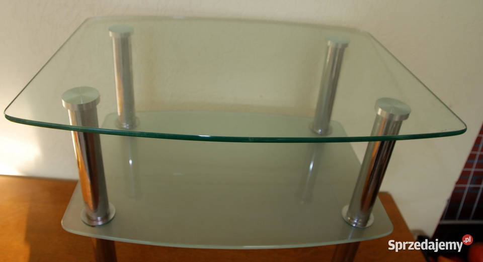 Szklany stolik kawowy szkło chrom na kółkach Kalinowo