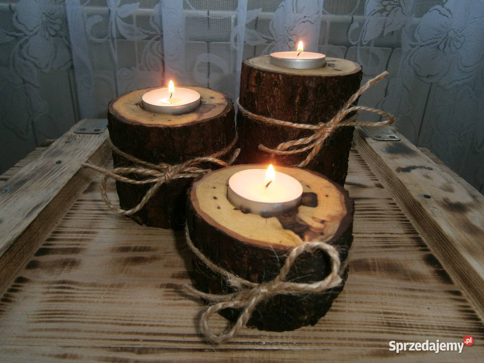 świecznik drewniany tealight komplet 3 Siedlce