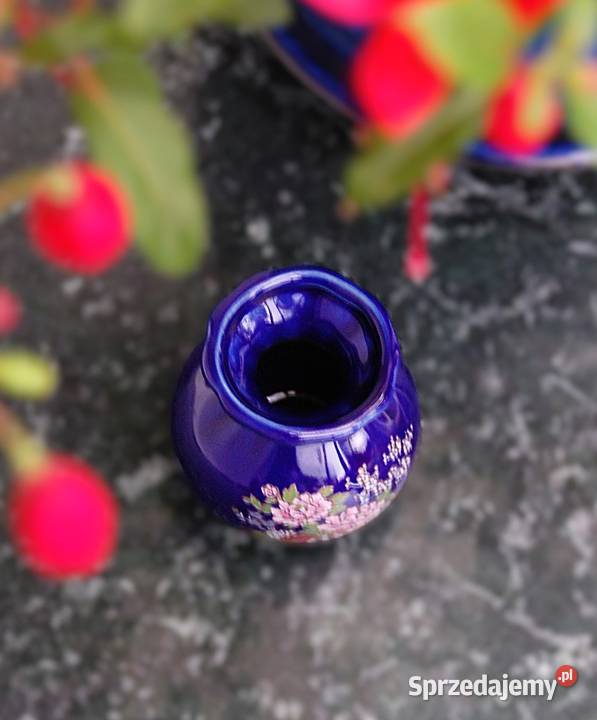 Wazon wazonik ceramiczny kobaltowy kobalt kwiaty lubelskie Lublin