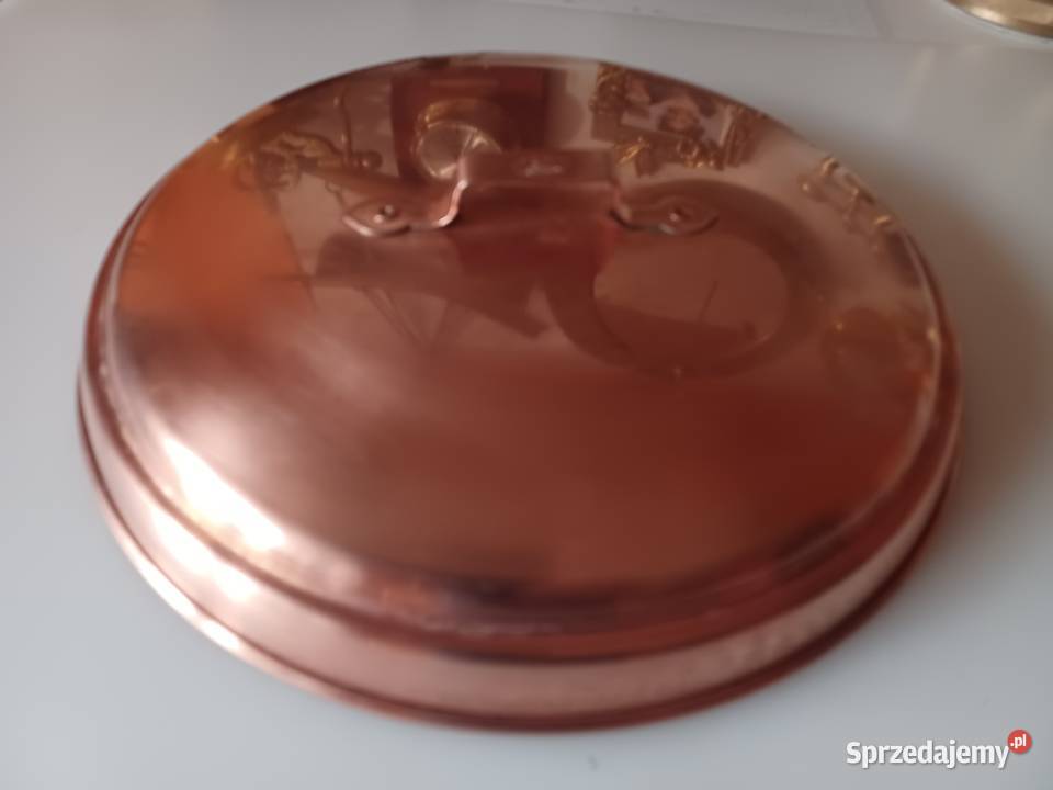 Sygnowana duża miedziana pokrywka Miedź Kolekcja wielkopolskie