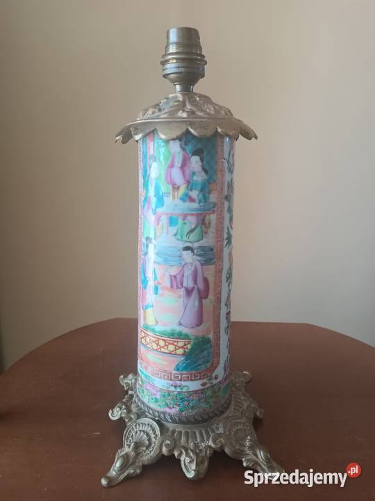 Lampa noga porcelana brąz Chiny Antyki Budzyń