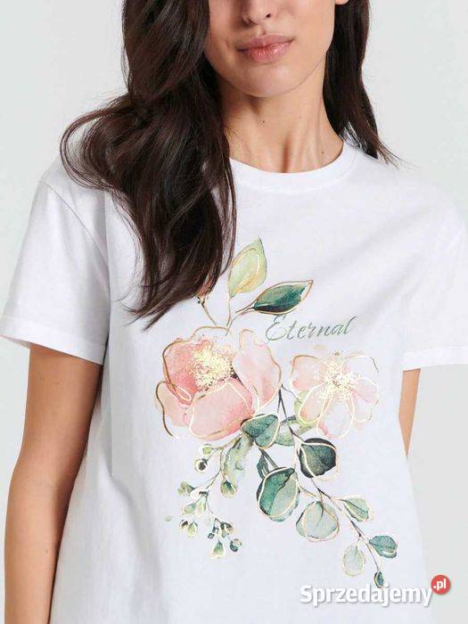 biały tshirt z nadrukiem Sinsay Bluzki i koszule Olkusz