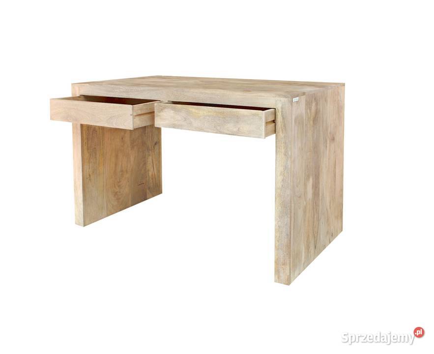 Proste jasne biurko ZEN z drewna mango z szufladami