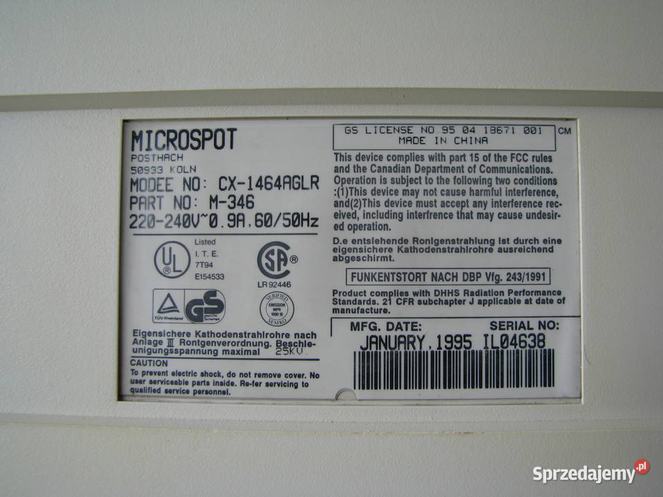 Monitor do komputera CRT Microspot 14 1995r Komputery i Akcesoria Krapkowice