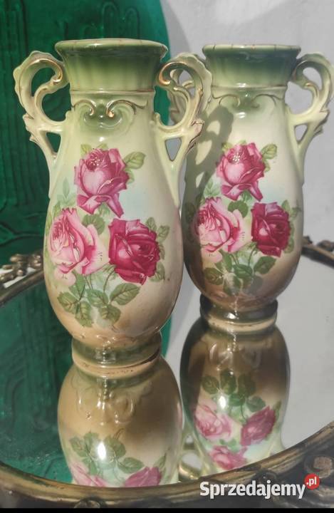 Wiktoriańskie wazony Antyczna porcelana z XIX Pabianice