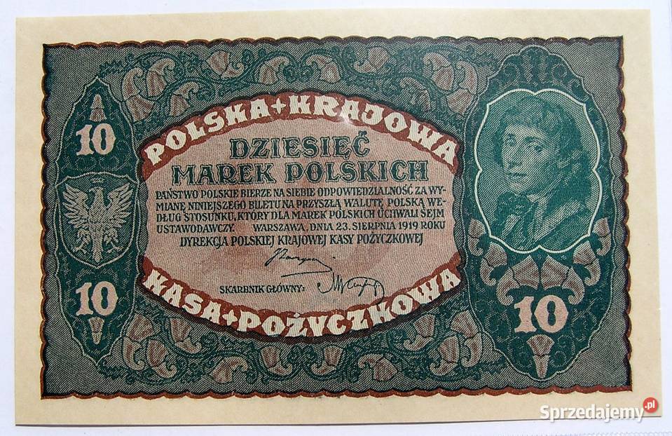 RP 10 MAREK POLSKICH1919 r II Serj BJ Stan I UNC Numizmatyka Rydzyna