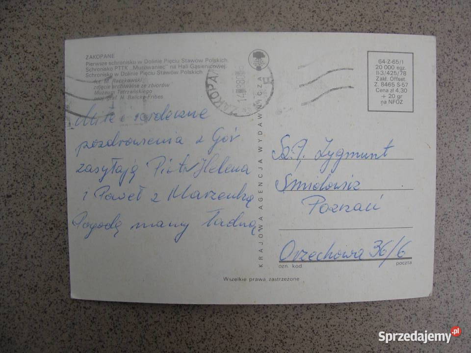 Pocztówka Zakopane 1978 Poznań
